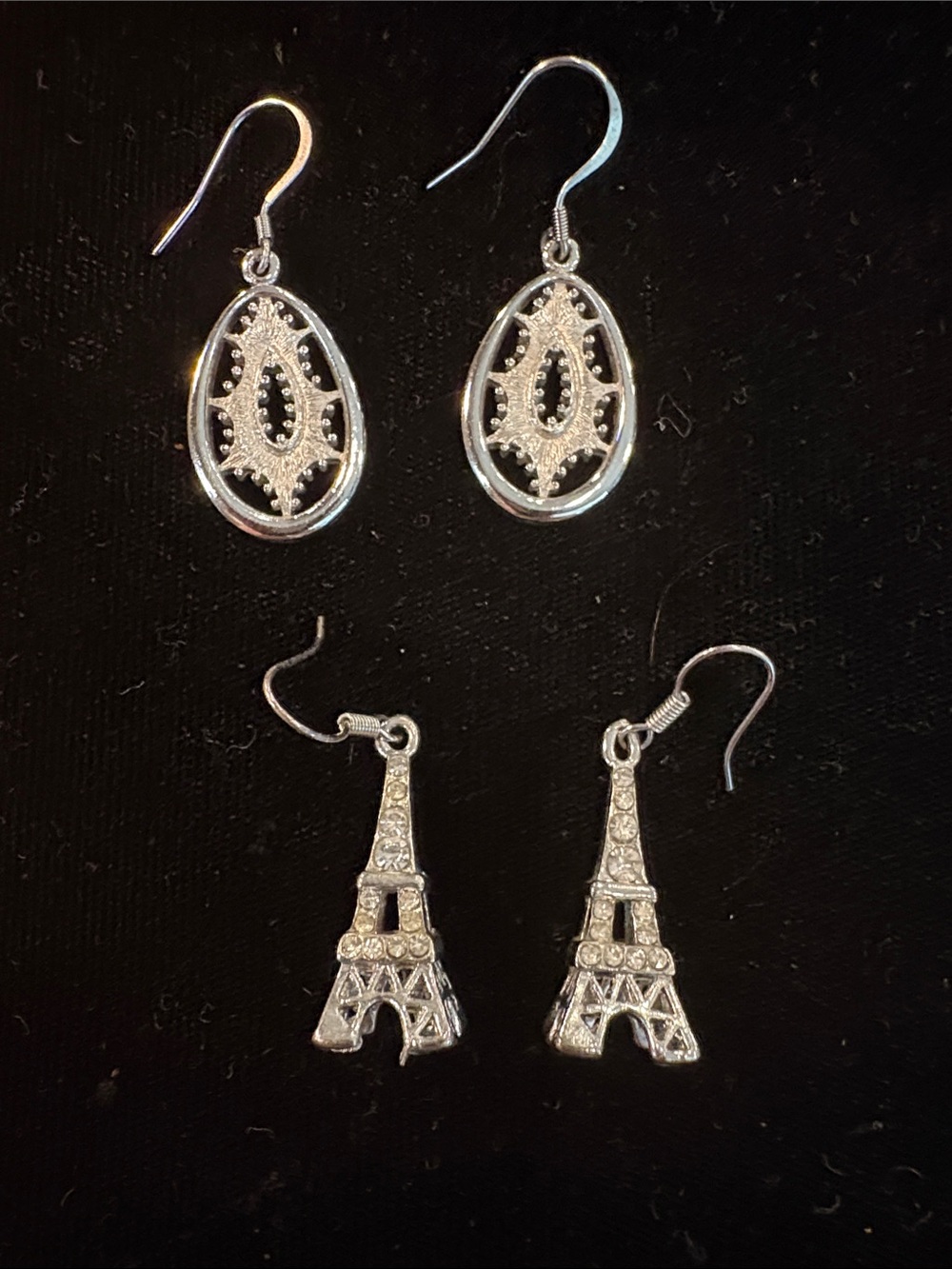Silver-Tone Drop & Eiffel Tower Dangle Earring Set - Silver